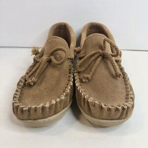 Womens Sz 10 Brown Indoor / Outdoor Slip On Soft Suede Moccasin Slippers - READ